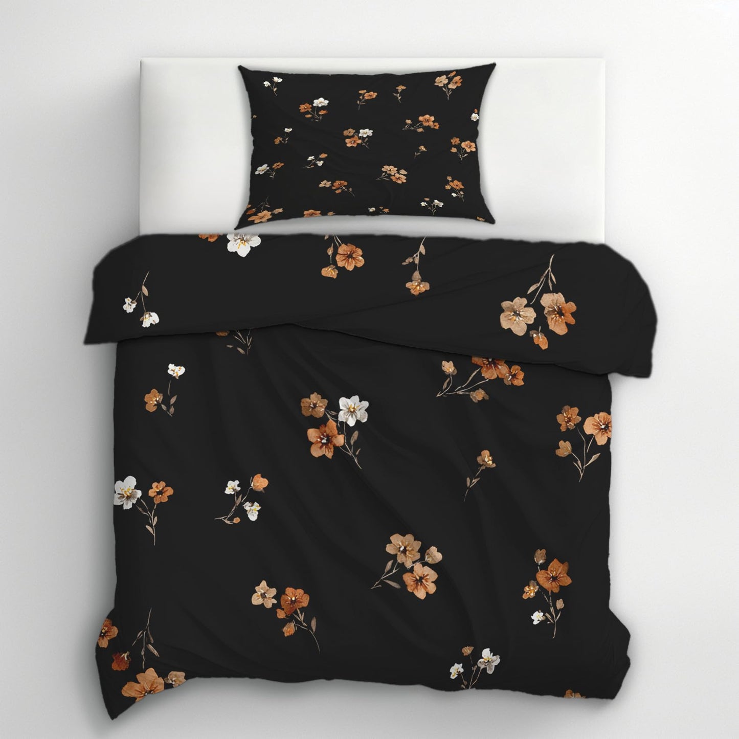 Black Floral King Size Duvet Cover Set 3 Piece, Botanical Flower Reversible Bedding with 2 Pillow Shams, Zipper & Ties, Ultra Soft Microfiber, Floral Bedroom Decorations 51A-I