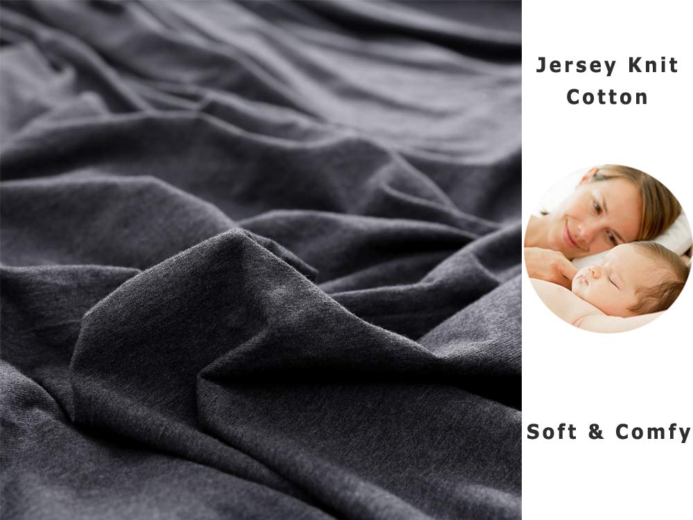 PURE ERA Jersey Knit Cotton Fitted Bottom Sheet ONLY (No Flat Sheet or Shams) Deep Pocket Up to 15" to 20" Ultra Soft Comfy Breathable Charcoal Grey Queen
