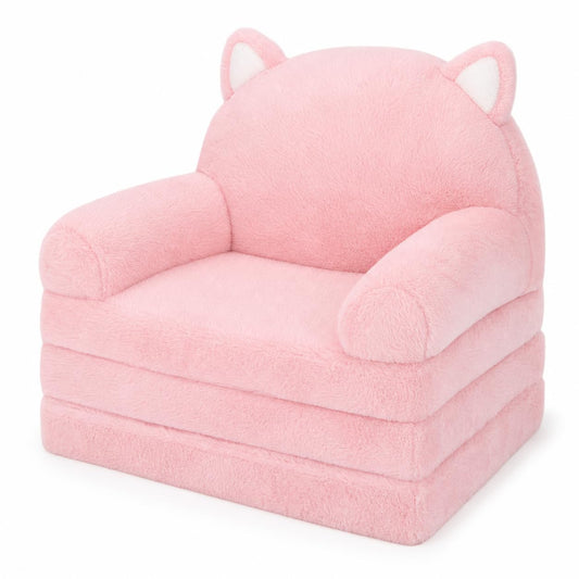 MONKISS Kids Couch, Comfy Toddler Chair, 2 in 1 Fold Out Kids Sofa, Baby Sitting Chair with Washable Cover, Toddler Furniture for Reading, TV and Playroom, Birthday Gift for Girls, 1-4 Years Old, Pink