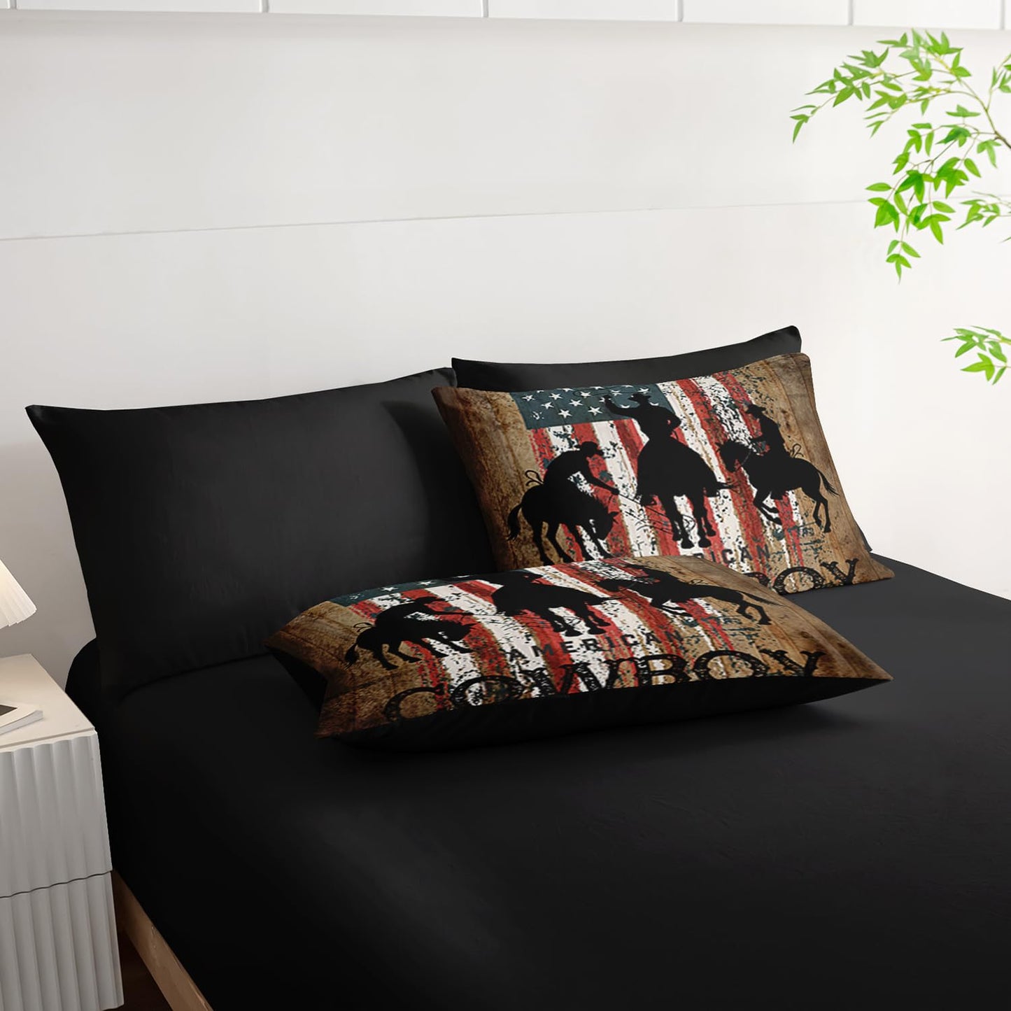 AILONEN Western Cowboy Comforter Set Full Size,7-Piece Rodeo Cowboy Riding Bull Bed in a Bag,United States Retro Country Style Comforter & Fitted Sheet & Flat Sheet & 2 Pillowcases,Soft Microfiber