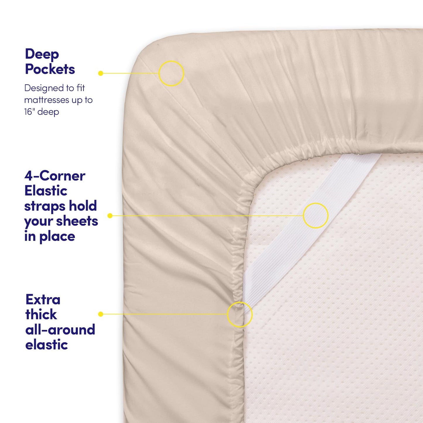 1500 Supreme Collection Queen Sheet Sets Beige Cream - Luxury Hotel Bed Sheets and Pillowcase Set for Queen Mattress - Extra Soft, Elastic Corner Straps, Deep Pocket Sheets, Queen Beige Cream