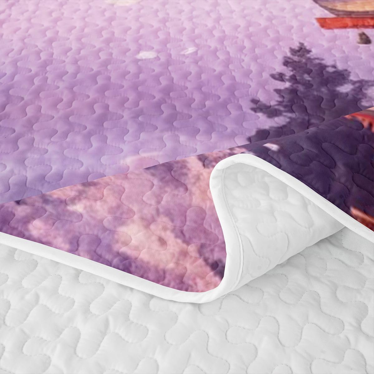 Erosebridal Japanese Twin Quilt Bedding Set Mount Fuji Sun Summer Lightweight Bedspread Cherry Blossom Pavilions Coverlet for Kids Adults Aesthetics Quilted Comforter 2 Pieces