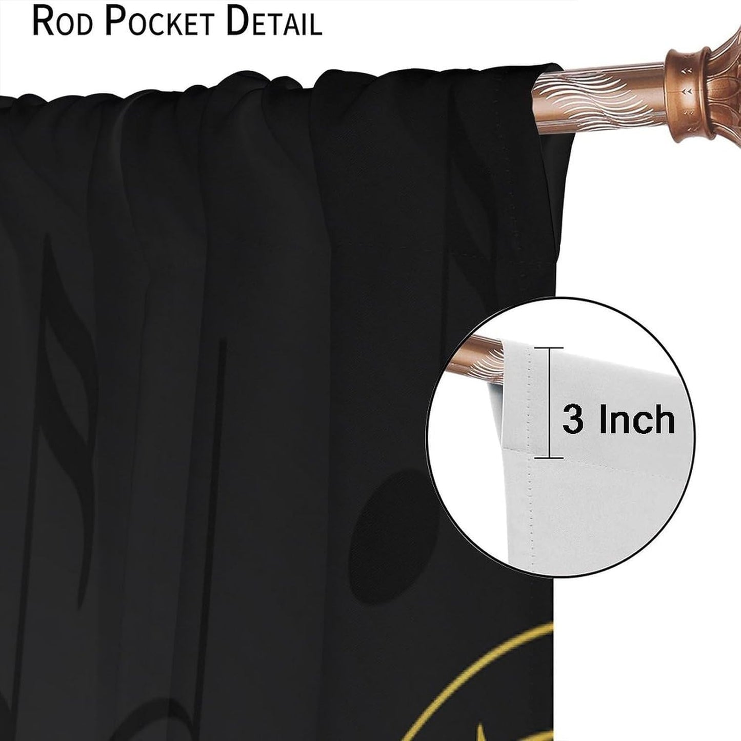 HZOHNAGO Music Curtains Black and Golden Music Notes Pattern Blackout Print Rod Pocket Window Drapes for Bedroom Living Room 42x45in