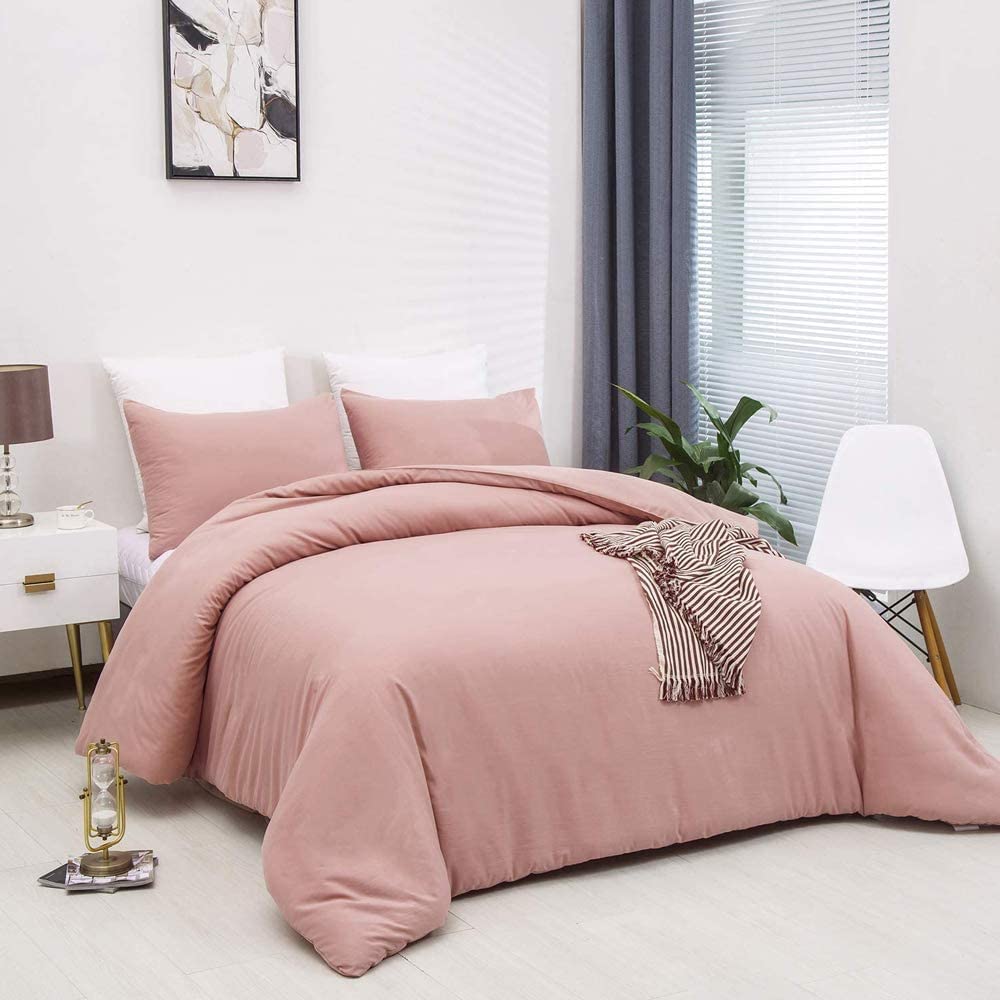 KAREVER Blush Pink Comforter Set Women Full Size Bedding Quilt Set Girls 3 PCs Bed Set Durable Breathable Blanket