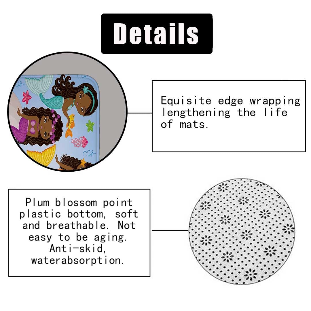 Jayden Madge 4PCS Black Mermaid Shower Curtain Set, African American Women Afro Girl Melanin Princess Underwater Jellyfish Starfish Dolphin Seal Girly Kids Bathroom Decor, Non-slip Bath Mat Toilet Rug