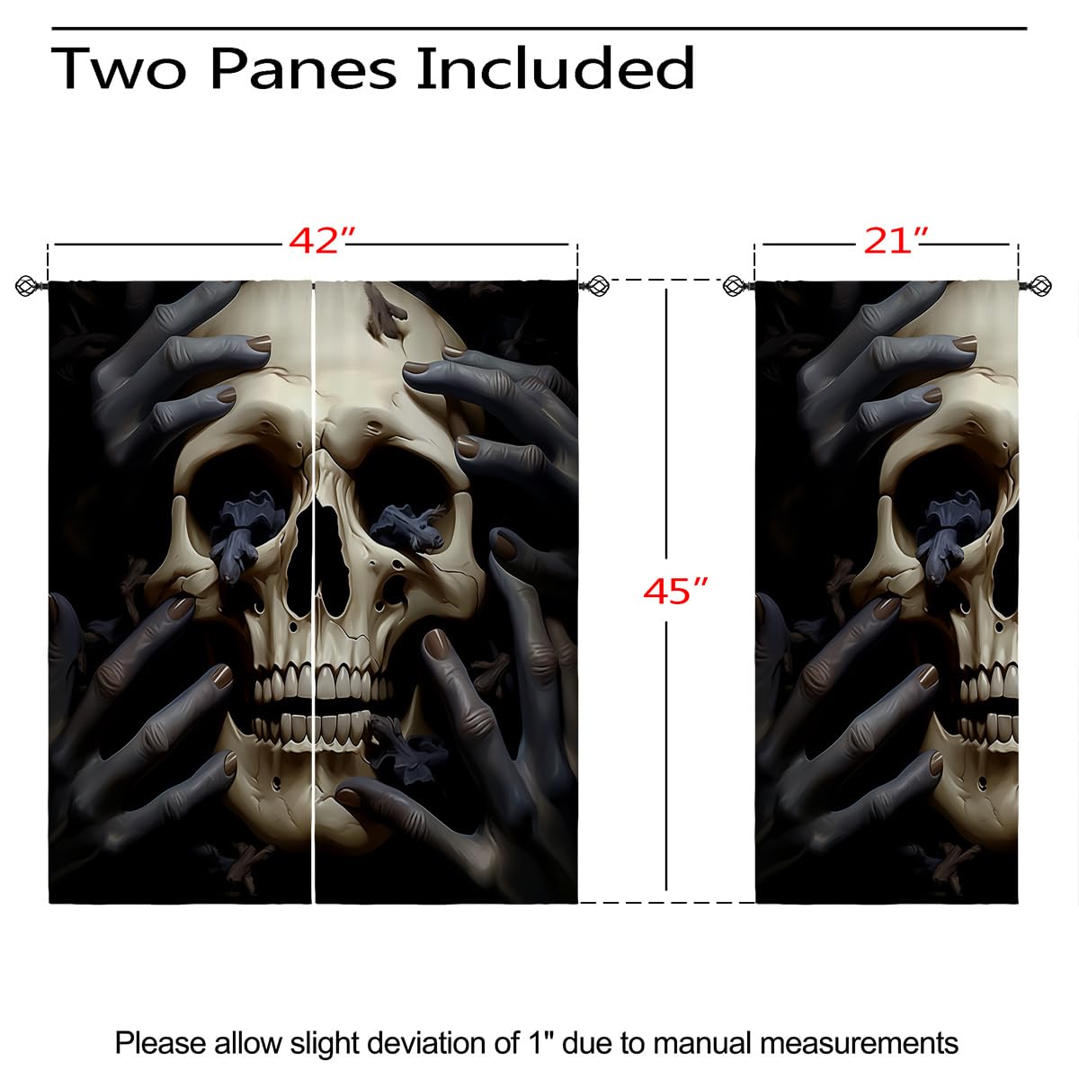 ONINUO Skull Blackout Curtains for Girls Boy Home Decor, Scary Spooky Halloween Graveyard Gothic Grommet Thermal Insulated Drapes Darkening Window Curtain for Bedroom Living Room, 42 x 45 Inch