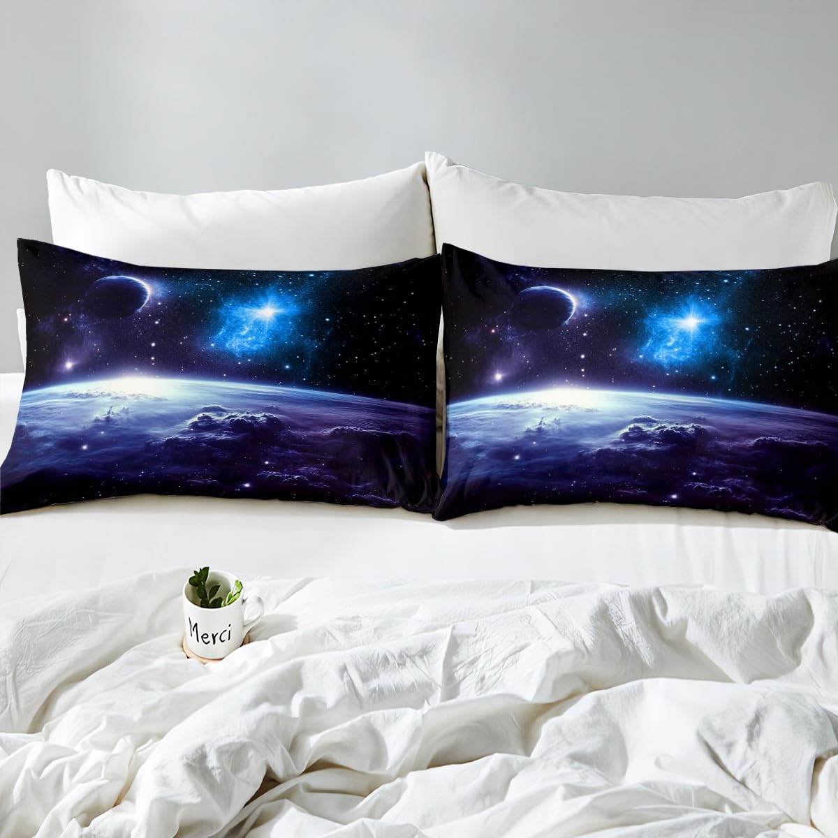 Erosebridal Galaxy Outer Space Full Duvet Cover, Universe Planet Bedding Set for Kids Boys Teen Room Decor, Starry Sky Astronaut Theme Bed Set 3-Piece Quilt Cover (No Comforter)