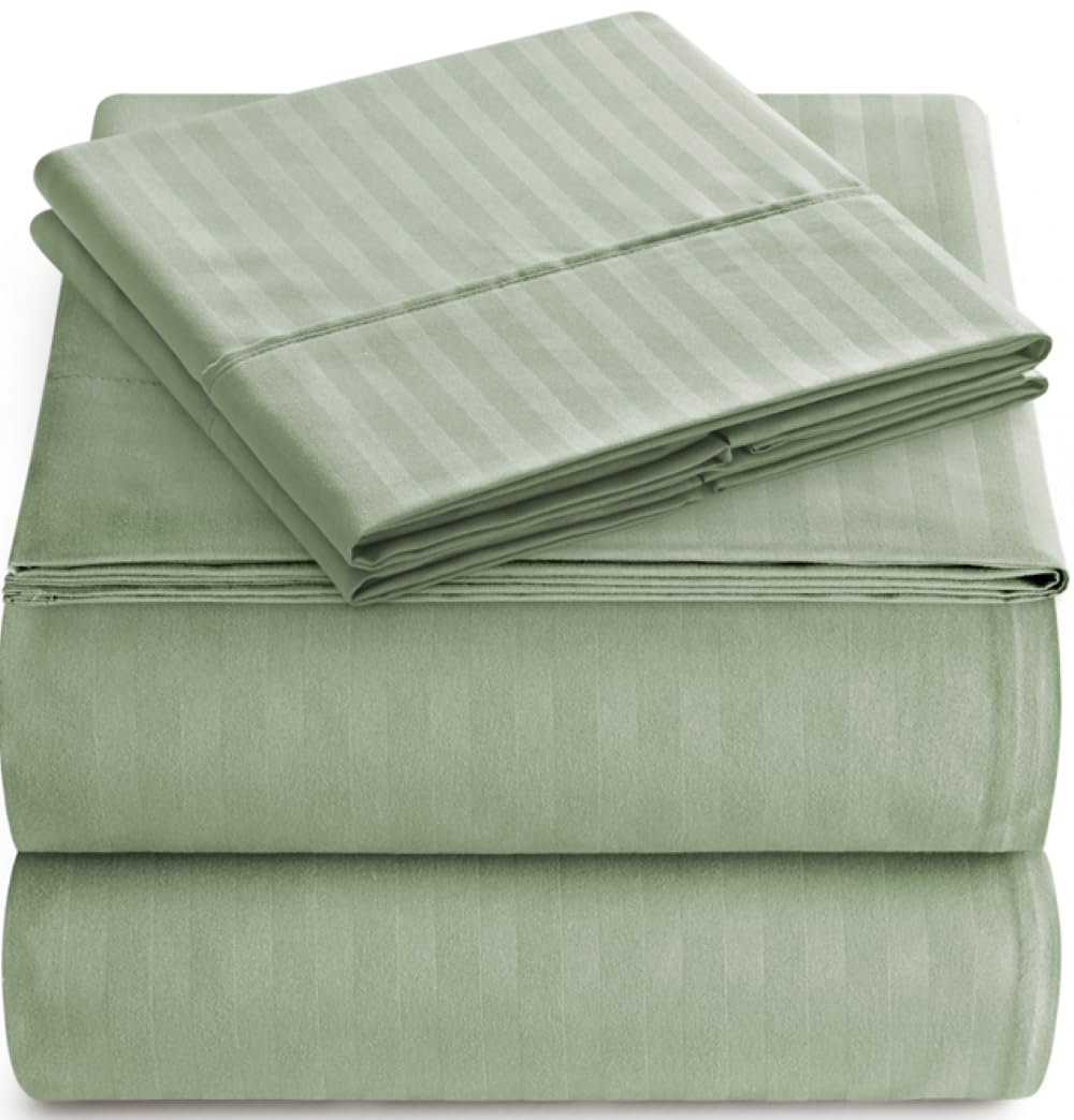 Elaine Karen Full Sheet Set - 4-Piece Striped Full Size Bed Sheets - Soft & Cooling Deep Pocket Full Bed Sheet Set - Wrinkle-Free Microfiber Bedding with 1 Fitted Sheet, 1 Flat Sheet, 2 Pillowcases