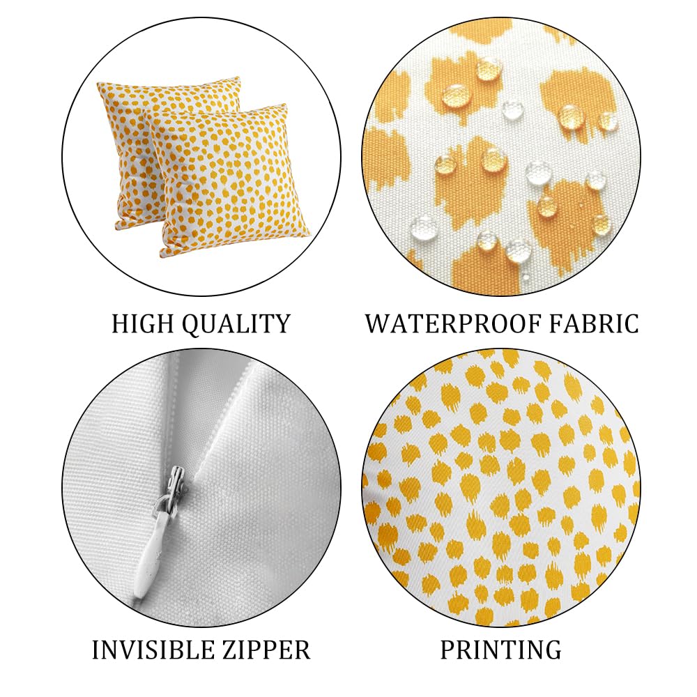 Allorry Outdoor Pillow Covers 18x18 Set of 2 Boho Design Yellow Polka Dot Decorations Pillows Summer Outdoor Waterproof Patio Furniture Garden Porch Sofa Bed Cushion Covers Home Decor JB001-A18