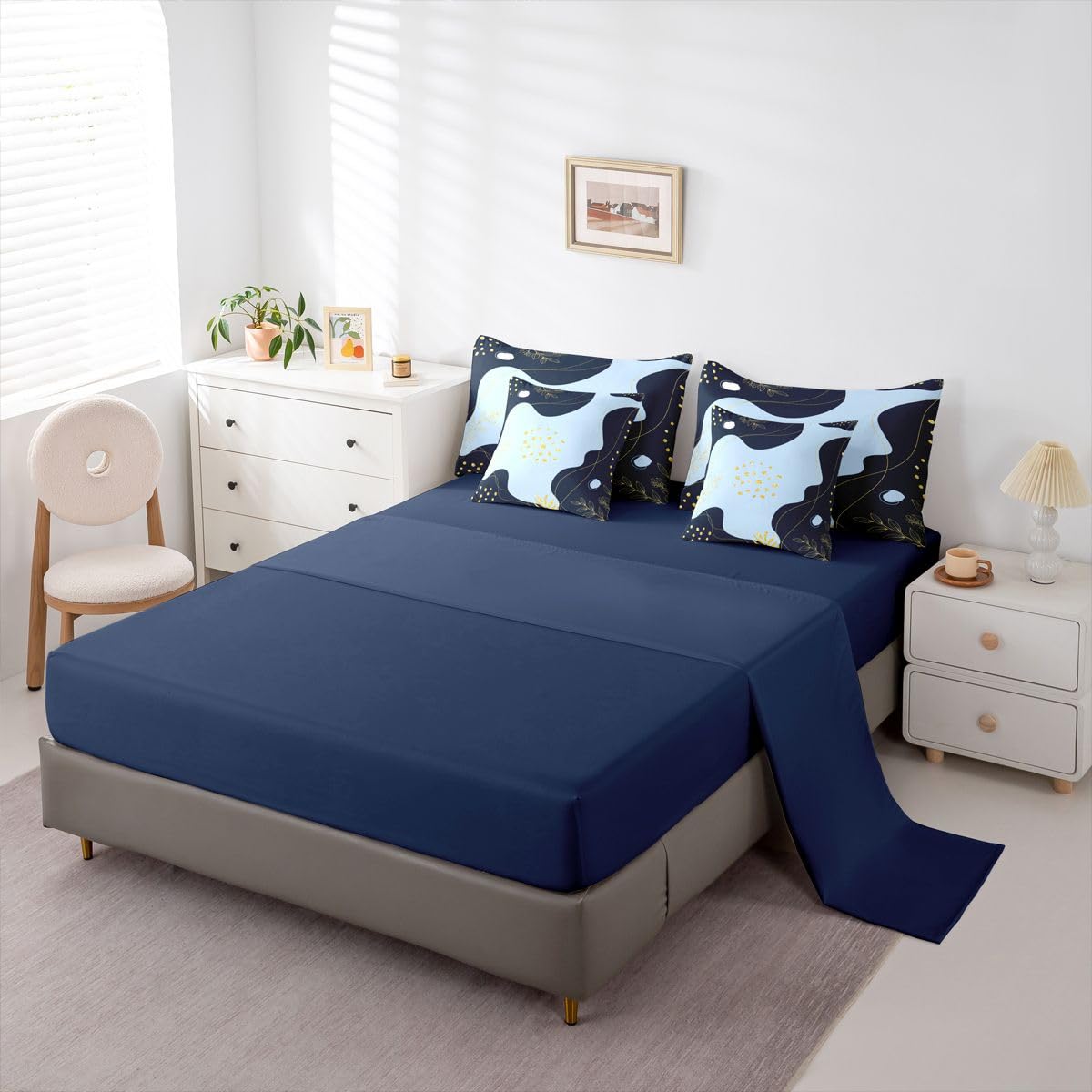 Erosebridal Black and Blue Twin Comforter Set with Sheets Mid Century 7-Piece Bedding Set Modern Abstract Bed in a Bag, Boho Geometric Bed Sets