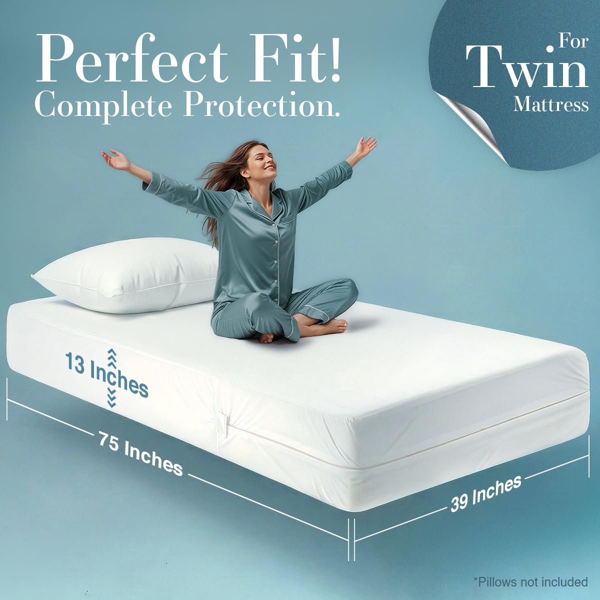 Utopia Bedding Mattress Protector Zippered Twin Size, 100% Waterproof Bed Bug and Dust Mite Proof Mattress Encasement, Absorbent 6 Sided Mattress Cover
