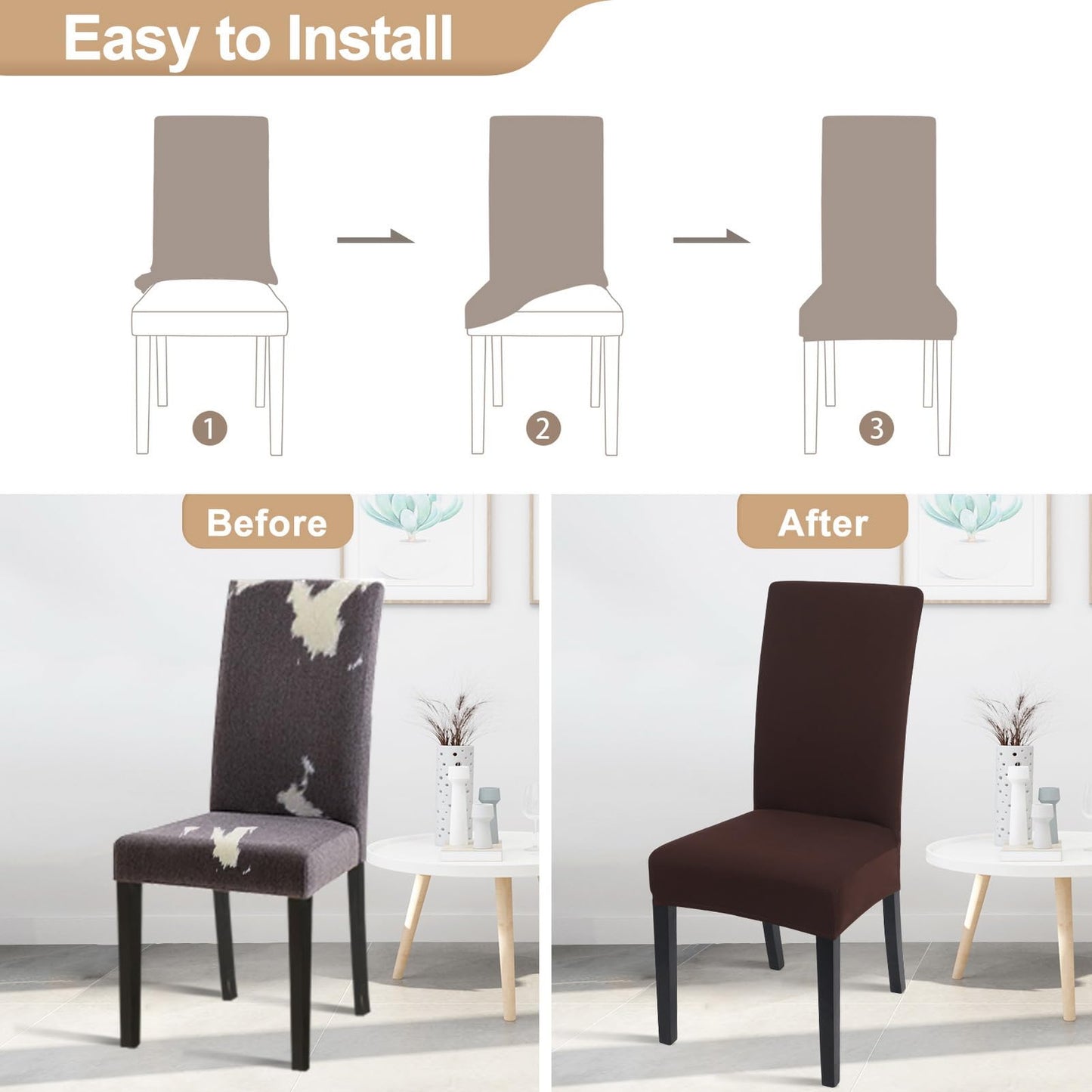 SearchI Chair Covers for Dining Room Set of 4, Stretch Solid Color Kitchen Parsons Chair Covers Washable Spandex Dining Chair Slipcovers Seat Protector for Hotel,Banquet,Ceremony (Chocolate)