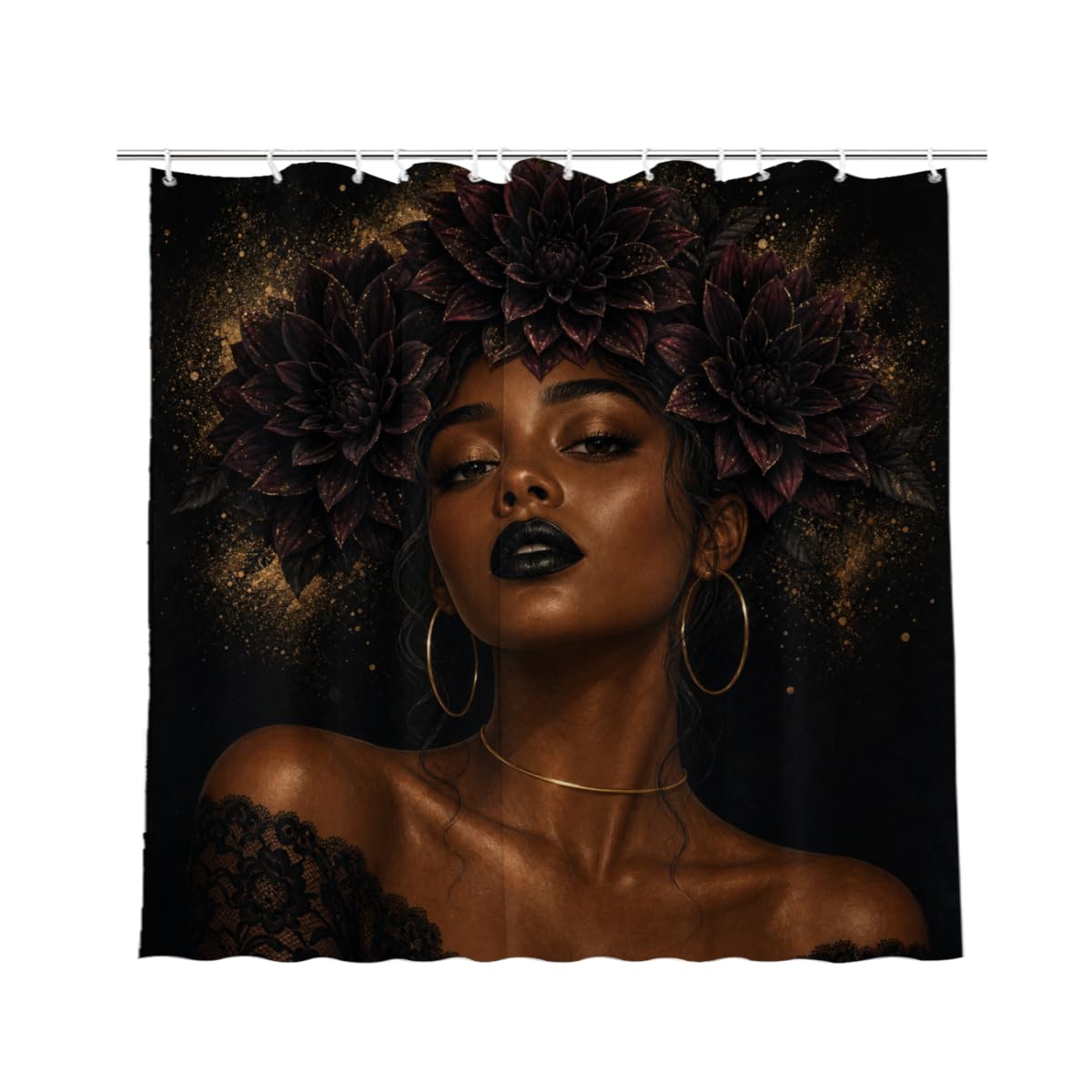 TopPacific Black Flower Crown Woman Shower Curtain 72x72 Inch Shower Curtain with 12 Hooks Polyester Woman Dark Flower Crown Black Background Bathroom Decor