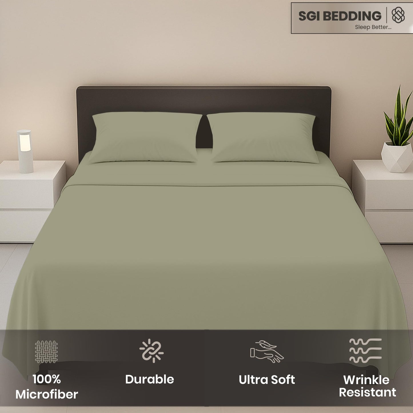 SGI bedding Full Size Moss Soft Brushed Luxury Microfiber 4 Piece Sheet Set- Easy Care, Super Soft & Breathable Cool 15" Deep Pocket Fade Wrinkle Stain Resistant