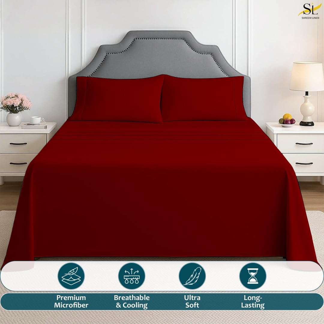 King Sheet Set - 4 Piece Ultra Soft Brushed Microfiber Bed Sheets - 15" Deep Pockets, Wrinkle-Free & Breathable for a Secure Fit Sheets & Pillowcases (King, Burgundy)