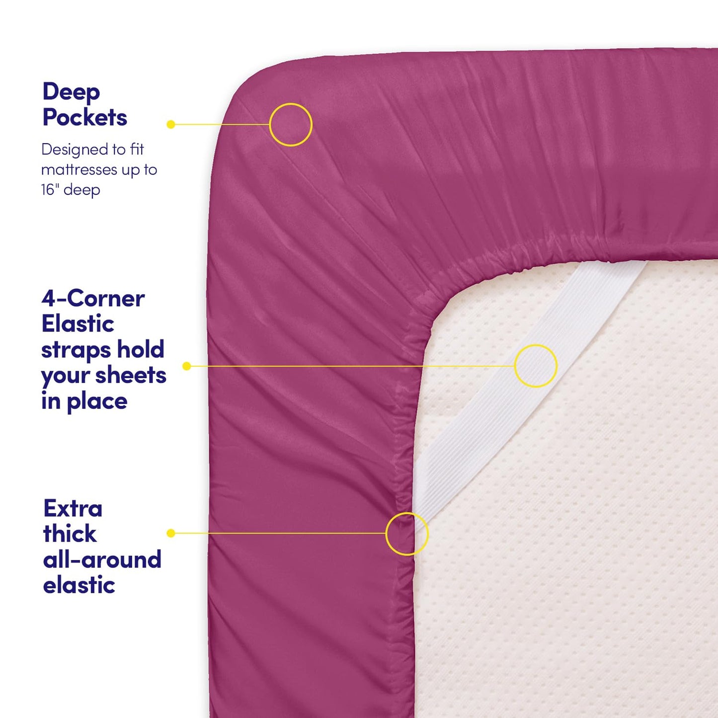 1500 Supreme Collection Queen Sheet Sets Berry Purple - Luxury Hotel Bed Sheets and Pillowcase Set for Queen Mattress - Extra Soft, Elastic Corner Straps, Deep Pocket Sheets, Queen Berry Purple