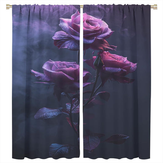 SOPIYRIO Misty Rose Blackout Curtains for Home Decor Fantasy Pink Floral Vintage Rod Pocket Thermal Insulated Drapes Darkening Window Curtain for Bedroom Living Room 2 Panels 21 W x 45 L inch