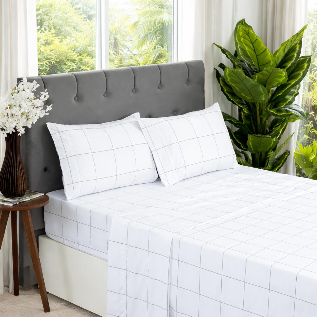 Dreamology Full Size Sheets,4 Pieces Microfiber Sheet Set, Printed Sheet Set with Solid Cuffed Detail,Full Bed Sheets Set, Includes 1 Flat Sheet,1 Deep Pocket Fitted Sheet and 2 Pillowcase (Geo)
