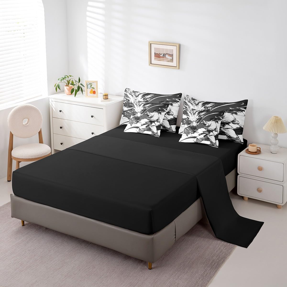 Feelyou Kids Taekwondo 7 Pieces Bedding Set Queen Size, Japanese Sports Bed in A Bag Samurai Comforter Set with Sheets Boys Girls Dragon Teens Bed Set Bedroom Decor 7Pcs