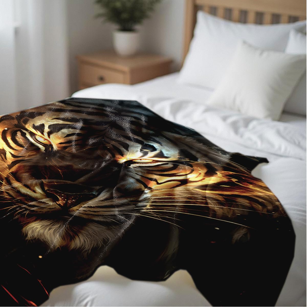 HUNXIAOJ Printed Bed Blanket Black and Gold Animal Throw Tiger Flannel Blankets Queen Size Blankets for Men Boy Bed Sofa Office Chair Blanket (59"x78")