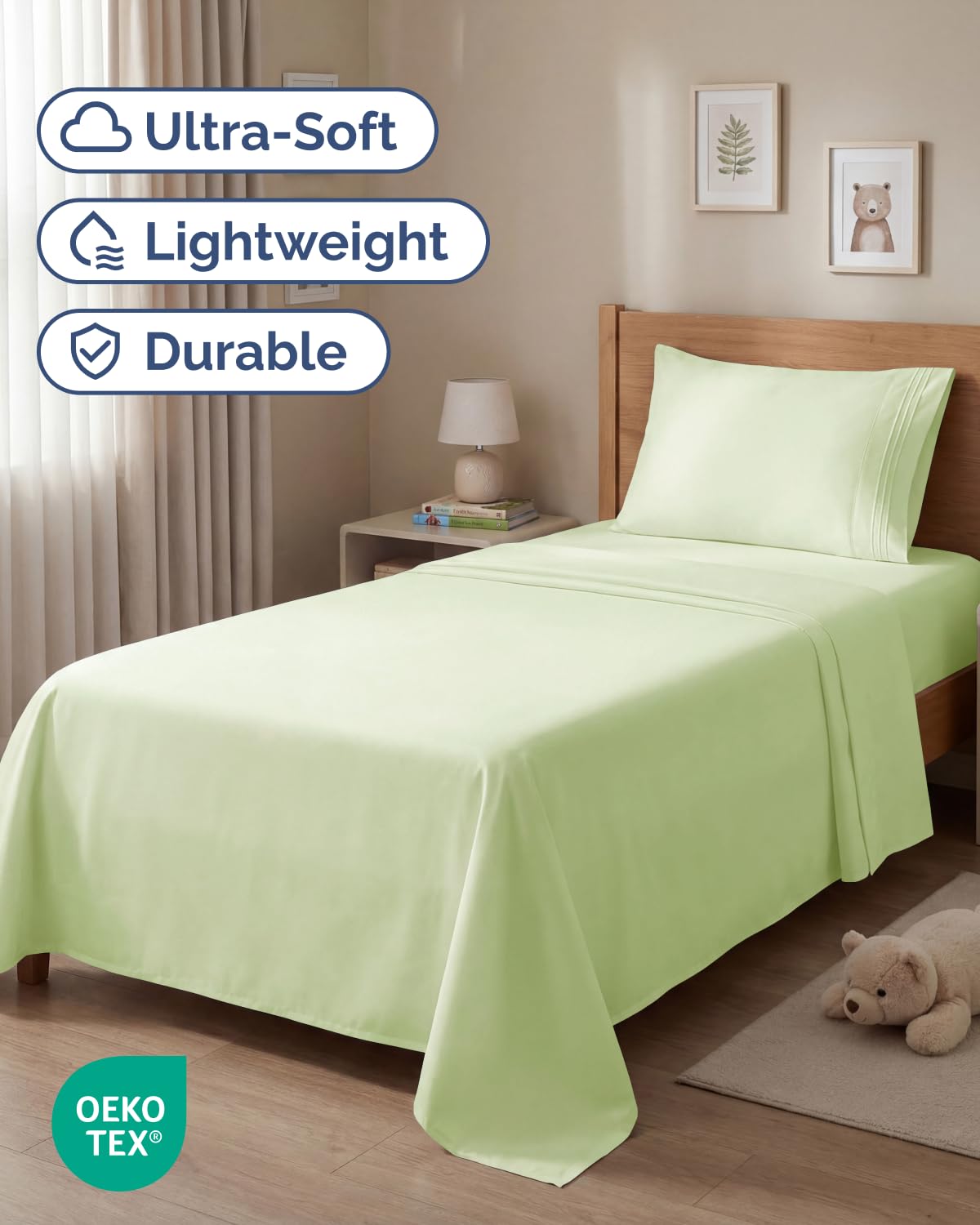 Twin Size 3 Piece Sheet Set - Comfy Breathable & Cooling Sheets - Hotel Luxury Bed Sheets for Women & Men - Deep Pockets, Easy-Fit, Soft & Wrinkle Free Sheets - Light Sage Green Oeko-Tex Bed Sheet Set