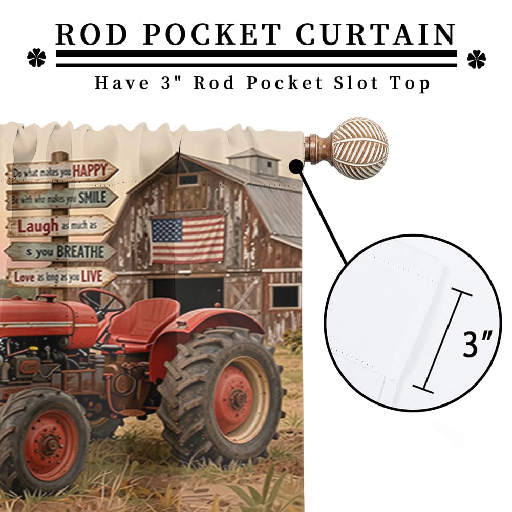 KuracleGH Cabin Farm Old Tractor Curtain-Rustic Western Farmhouse Barn Windmill Truck Rod Pocket Back Tab Window Drapes,Harvester Autumn Sunset Thermal Insulated Blackout Curtain,2pc,Each 21“W x 45”L