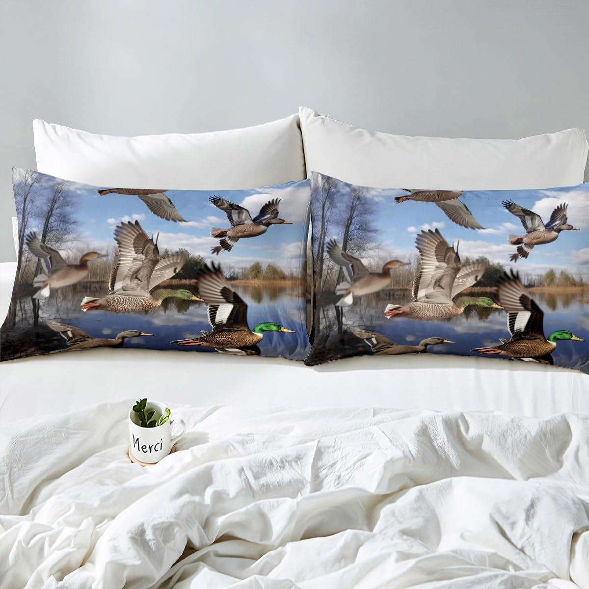 Erosebridal Duck Hunting Sheet Set for Teens Youth,Mallard Duck Bed Sheets Full Size,Nature Landscape Bedding Set Bedroom Decor,Woodland Farmhouse Animal Fitted Sheet + Flat Sheet + 2 Pillow Shams