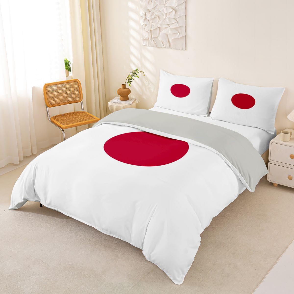 Feelyou Japanese Flag Duvet Cover Full Size Boys Girls Japan Bedding Set Breathable Soft World Countries Comforter Cover 3Pcs International Flag Bedroom Decor