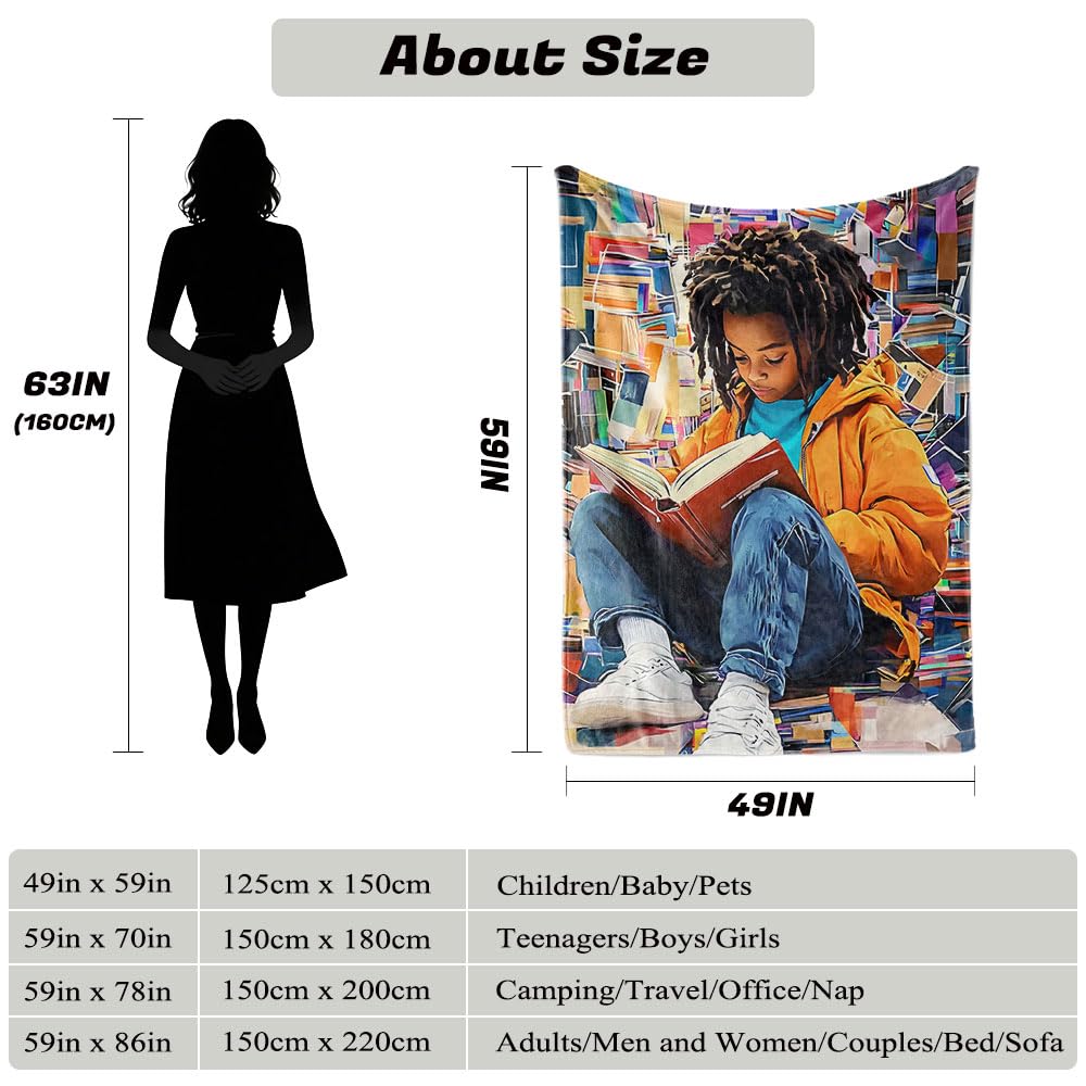 HUNXIAOJ Black Girl Blanket African American Blanket for Kids Black Girl Bedding Warm Soft Flannel for Teens Adults Bed Sofa Couch (49in x 59in)