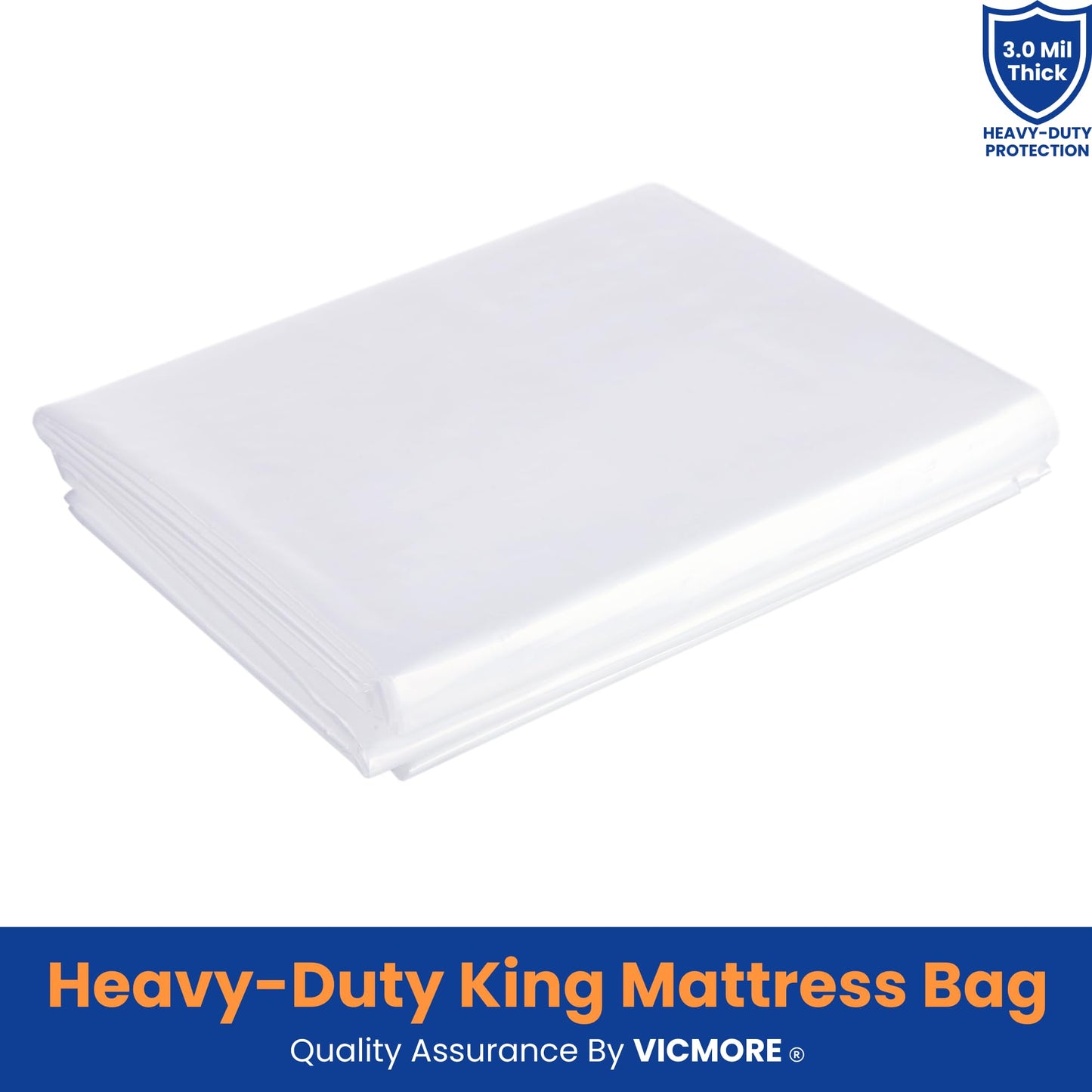 VICMORE 3mil Heavy-Duty Plastic Mattress Bag for King/Cal King Size – Tear-Resistant Mattress Protector Cover for Moving & Storage, Transparent & Easy Fit