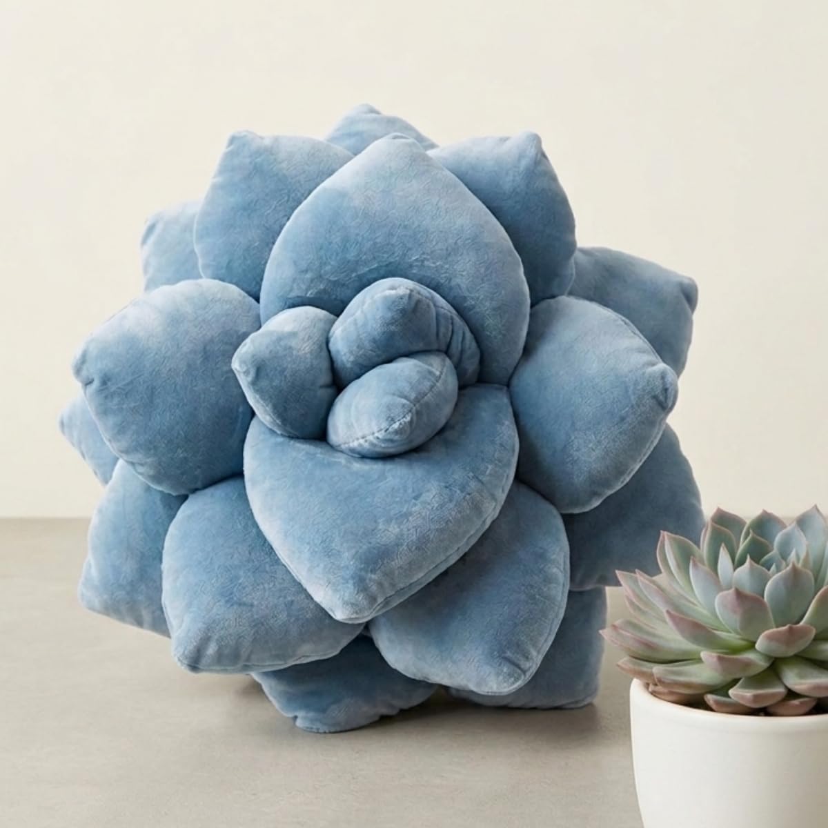 Green Philosophy Co. Succulent® Pillow 16" - Soft 3D Decorative Flower Throw Pillow, Unique Smokey Blue Plush Flower Cushion, Perfect for Couch, Sofa, Bedroom Decor, Gift for Plant Lovers