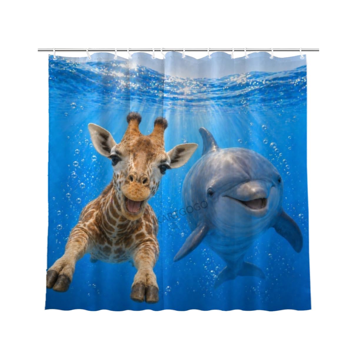 LFINKARTGOGO Ocean Giraffe Shower Curtain 72x72 with 12 Hooks Underwater Animal Dolphin Waterproof Washable Polyester Bath Curtain for Home Hotel Decor