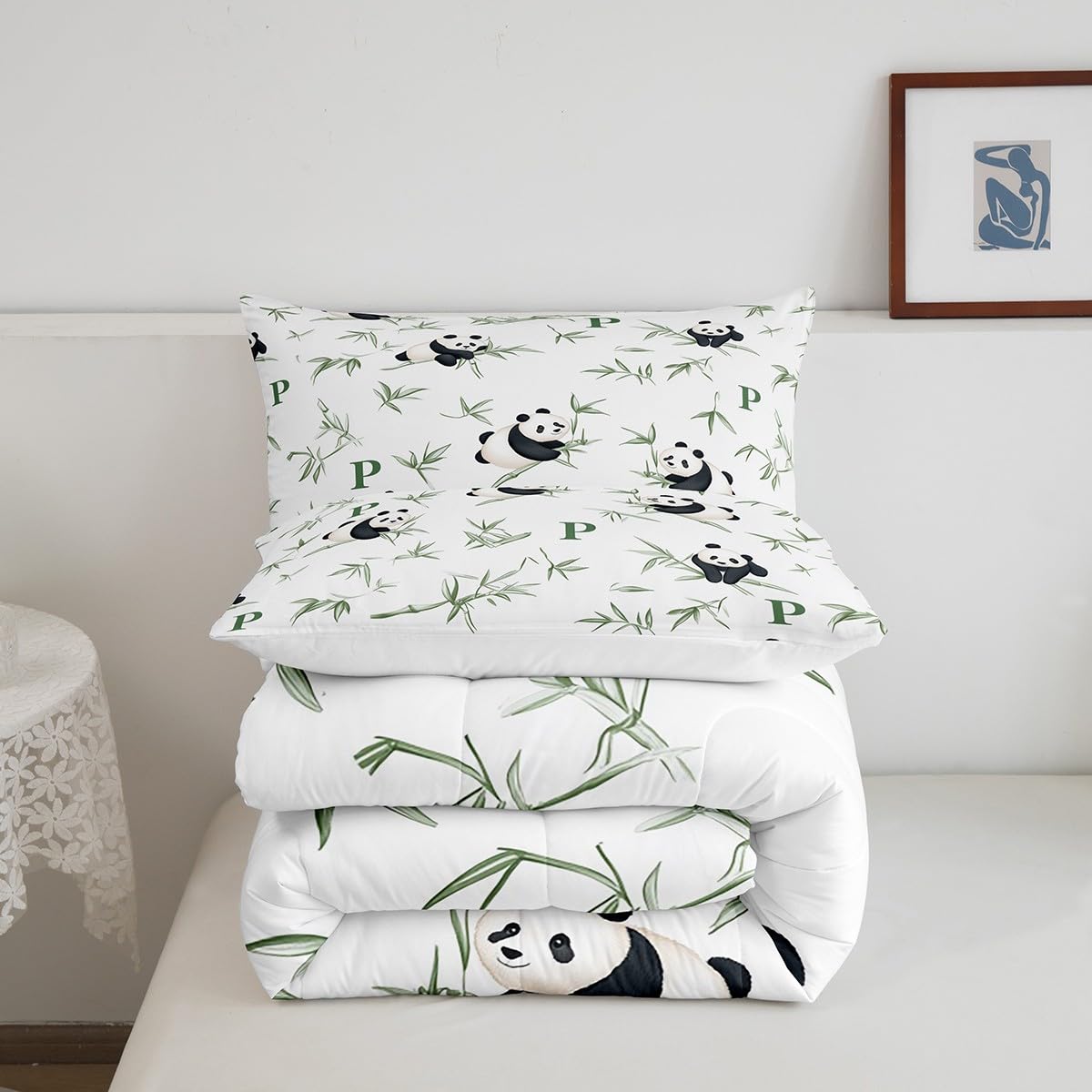 Feelyou Panda Comforter Set Twin Size Kids Cute Animal Bamboo Bedding Set for Boys Girls Teens Cute Cartoon Panda Comforter Breathable Black White Duvet Bear Printed Quilt