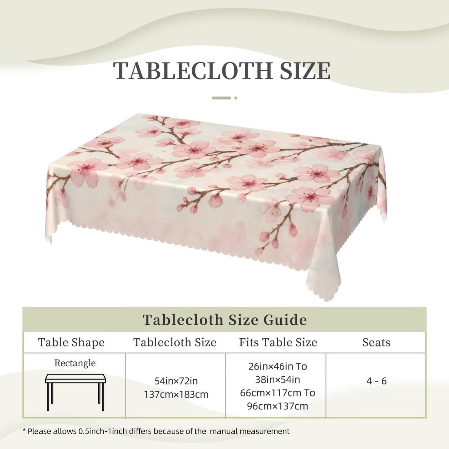 ZEJAYFEY Cherry Blossoms Rectangle Tablecloth Pink Floral Branches Table Cloths Spring Japanese Style Flowers Botanical Washable Table Cover for Home Kitchen Dining Party Decor 54 x 72 Inch