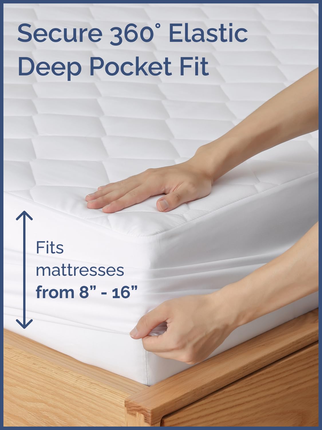 Quilted Fitted Mattress Pad Protector King Size - Elastic Fitted Mattress Topper & Cover - Breathable, Soft, Low Profile Top Cover with 8-16 Inch Deep Pockets - Easy-Fit and Machine Washable - White