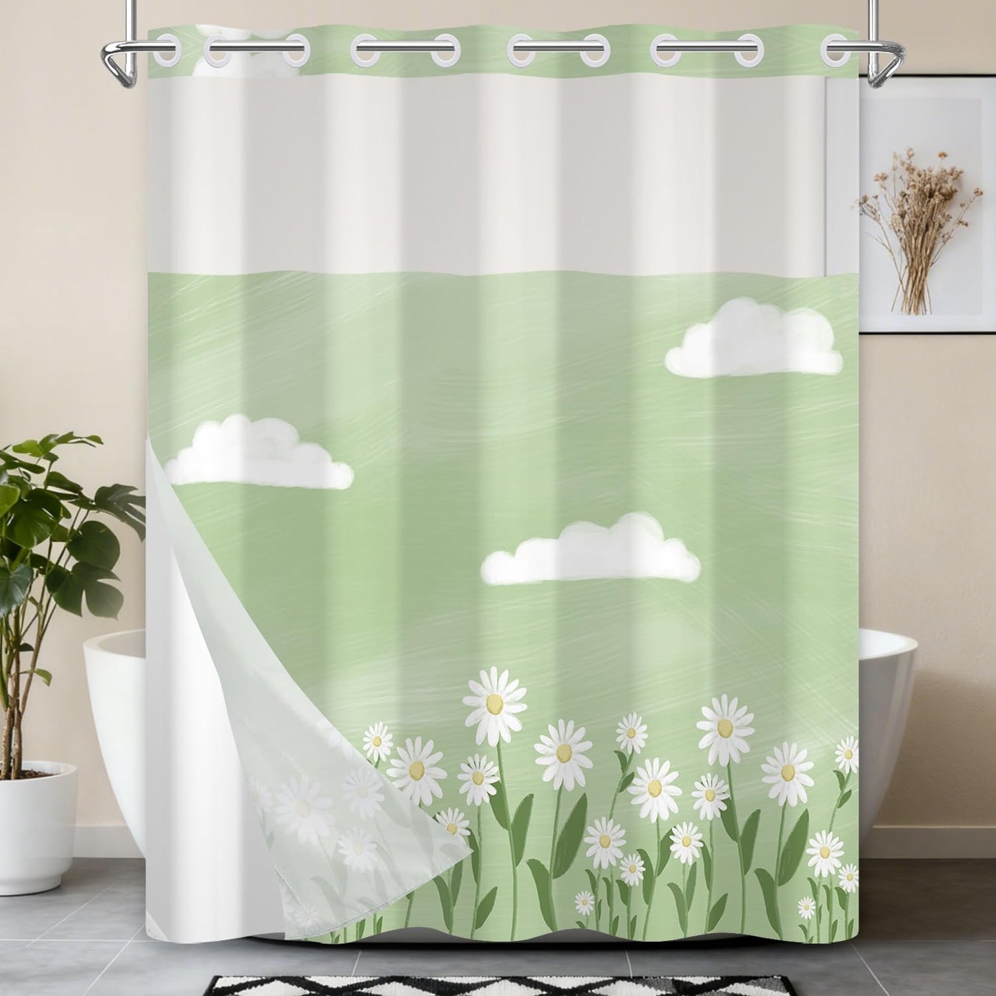 Xiazhilaio No Hook Shower Curtain with Snap in Liner 71 x 74 Inch