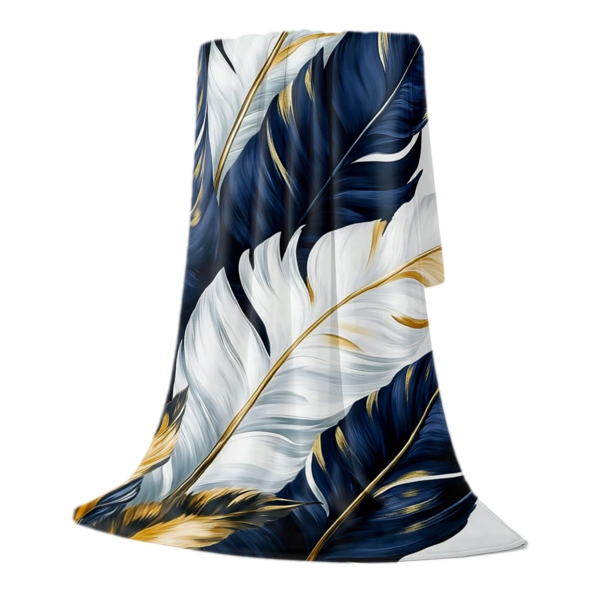HUNXIAOJ Tropical Blankets and Throws Tropical Plant Blanket for Couch Bed Room Home Decor Tropic Leaf Throws Blue Gold Botanical Decor Flannel Gifts for Women Adults Kids 49"x59"