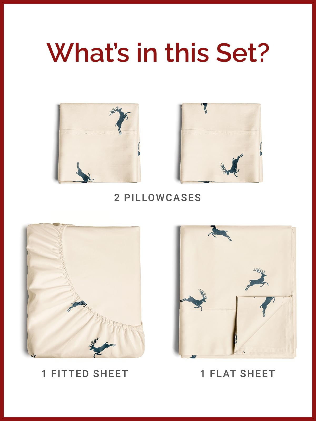 King Christmas Reindeer Sheet Set - Holiday Xmas Pattern Bedding Set - Deep Pockets - Snug Fit - 4 Piece - Wrinkle Free & Easy Care - Comfy Festive Winter - Holiday Sheets for Women, Men, Kids & Teens