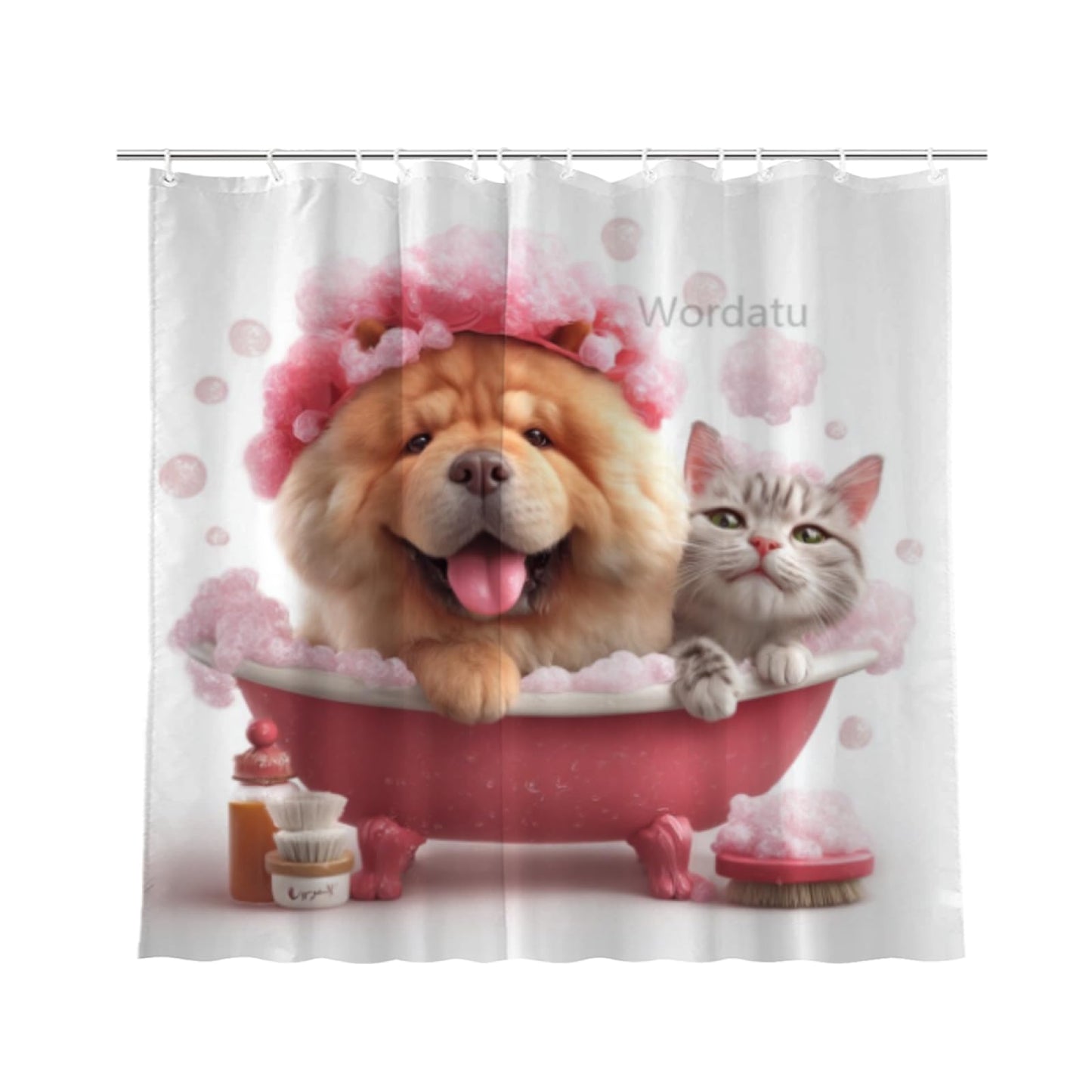 Wordatu Funny Chow-Chow-Dog Shower Curtain Decor Fabric Bathroom Curtains, Kids Children Cartoon Waterproof 72x72 inch with 12 Hooks
