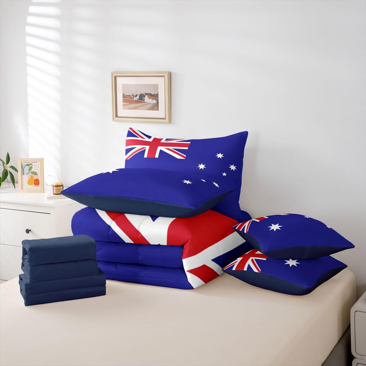Feelyou Australia Comforter Set King SizeAustralian Flag 7 Pcs Bedding for Kids and AdultsInternational Flag Boys Girls Bed in a Bag Bed Sheet Sets with Fitted Sheet Pillowcases for Bedroom Bed Decor