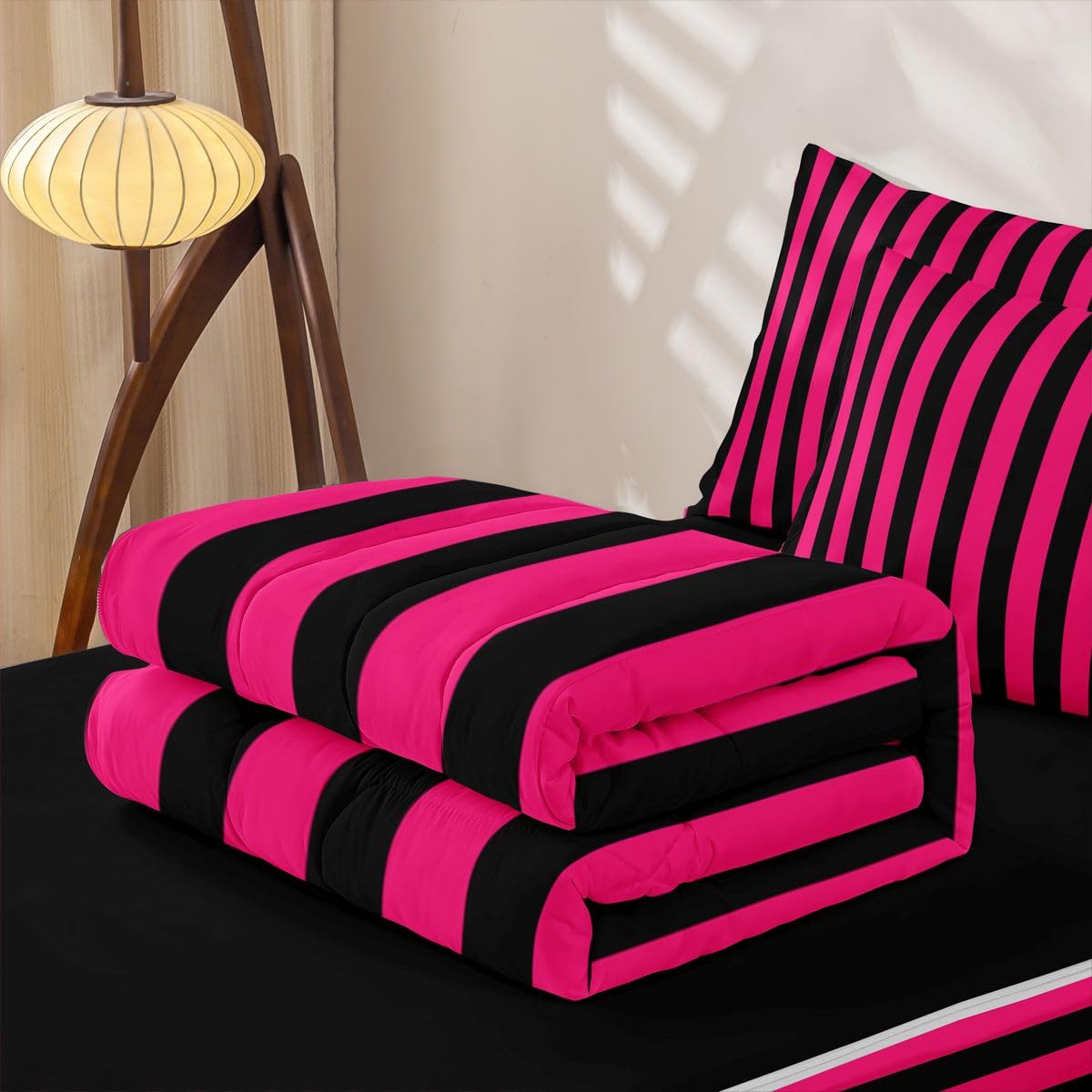 Feelyou Stripes Zipper Bedding Full Geometric Zipper Bedding Sets for Kids Boys Girls Modern Striped Art Comforter Set with Fitted Sheet and Pillowcases Luxury Bedroom Decor Red Black