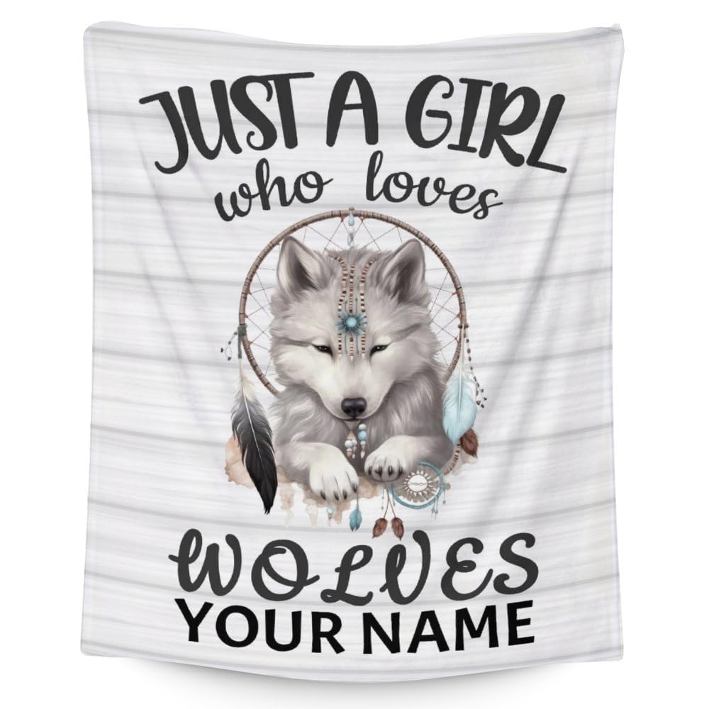 Personalized Wolf Gifts for Girls - Custom Wolf Blanket for Women - Animal Blankets for Kids Adults - 50"x60" Soft Plush Throws for Couch