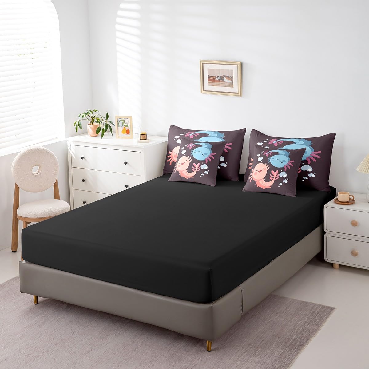 Erosebridal Kawaii Comforter Set 7 Piece Bed in a Bag Twin,Cute Cartoon Axolotl Bedding Sets Sealife Wildlife Reptile Comforter and Sheet Set,Lovely Nautical Sea Animal Pet Bed Set