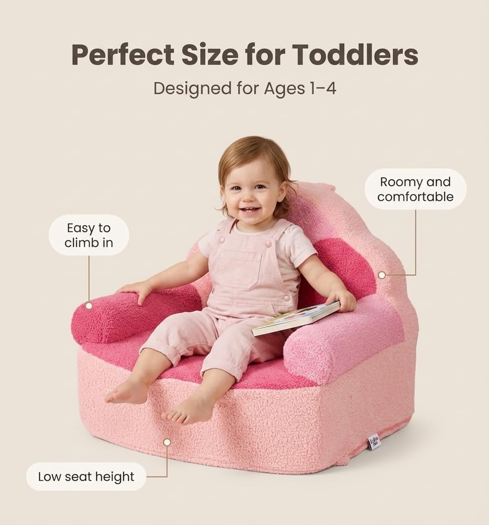 Luleko Kids Toddler Foam Chair | Cute Pink Soft Lounge Chair for Toddler Girls Ages 1–4 | Comfy Lightweight Reading Seat for Nursery, Bedroom & Playroom Décor