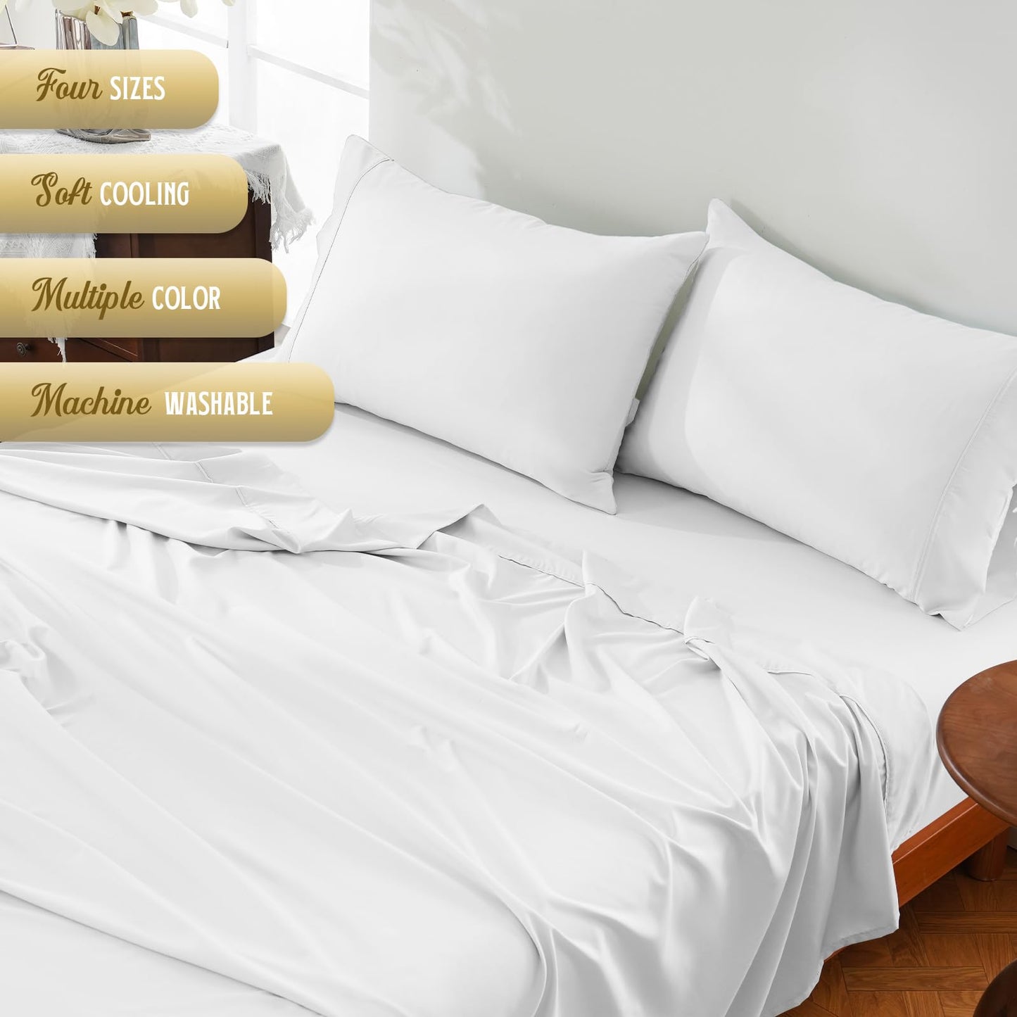 ChicView Full Sheet Set,4 Pieces Hotel Luxury Breathable Soft Microfiber Bedsheets, Anti Pilling Deep Pockets Easy Care Bed Sheets, White