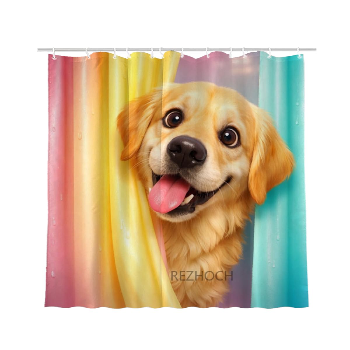 REZHOCH Funny Golden Retriever Shower Curtain 72x72Inch,Cute Dog Peeking Bath Curtain,Animal Colorful Pastel Kids Girls Gift Waterproof Fabric 3D Modern Home Bathroom Decor with Hooks