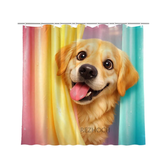 REZHOCH Funny Golden Retriever Shower Curtain 72x72Inch,Cute Dog Peeking Bath Curtain,Animal Colorful Pastel Kids Girls Gift Waterproof Fabric 3D Modern Home Bathroom Decor with Hooks