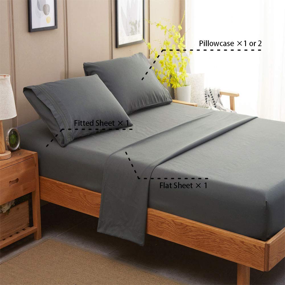 SONORO KATE Bed Sheet Set Super Soft Microfiber 1800 Series Luxury Egyptian Sheets 16-Inch Deep Pocket Wrinkle and Hypoallergenic-4 Piece(Queen Dark Grey)