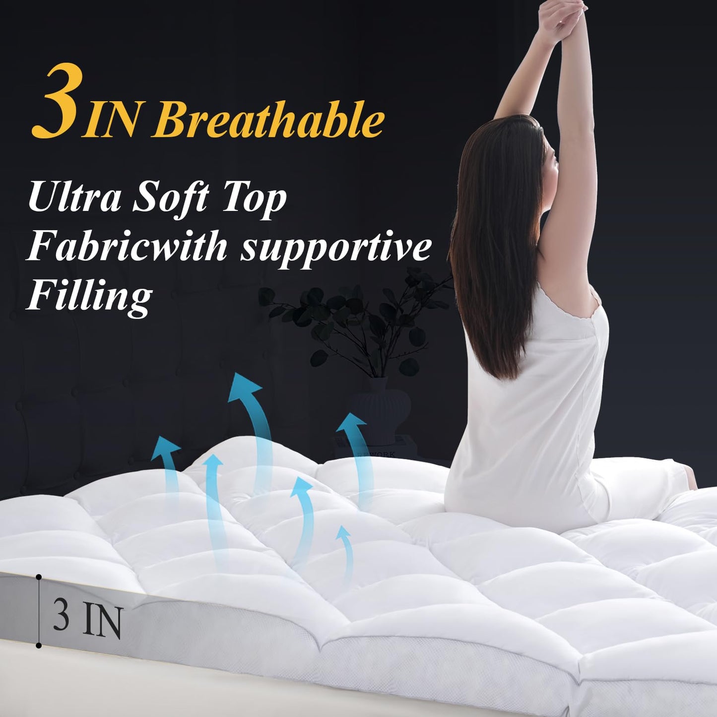 DOWNCOOL 3 Inch Queen Mattress Topper, Ultra Thick and Fluffy Supportive Memory Foam Mattress Topper for Body Pain, Mattress Pad with Breathable Mesh Design for Deep Sleep, 80x60x3 Inches