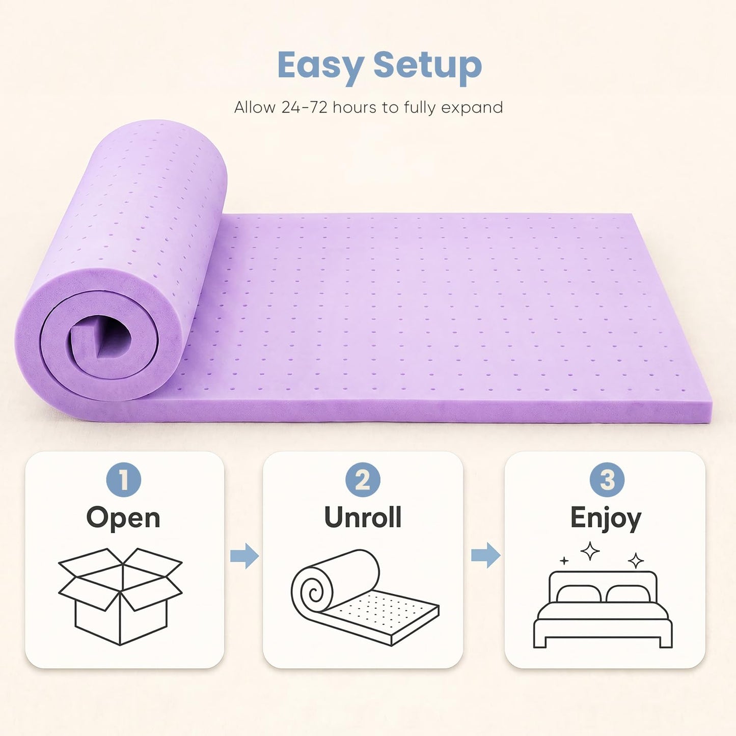 DUMOS 1.5 Inch Cooling Memory Foam Mattress Topper King, Gel Ventilated Soft Pressure Relief Mattress Pad, Breathable Bed Topper for Bedroom, RV, Camper and Sleeper Sofa, CertiPUR-US Certified, Purple